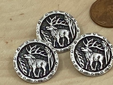 Wild Buck Metal Buttons Antique Silver 20mm Elk Antlers Qty 4 to 8, Country Western 11/16” Cowboy Leather Wrap Clasp Sweater Jacket Suit