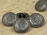 Flower Dance Metal Buttons 5/8" Antique Silver, Floral Twist Tapestry Button, Qty 4 to 8, 15mm Clothing or Leather Wrap Clasps