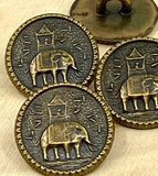 ELEPHANT Metal Buttons, Qty 4, 5/8" Howdah Coin Metal Button, Antique Brass, 15mm Leather Wrap Clasps and Clothing Houdah Bronze Ethnic