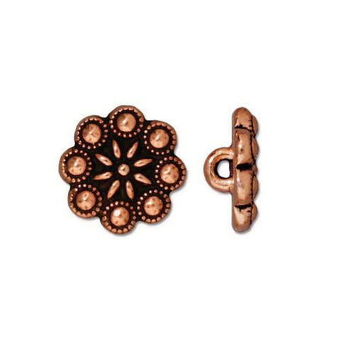 CZECH ROSETTE Buttons Qty 4 TierraCast Pewter, Flower Buttons, Antique Copper 12 mm Great Leather Wrap Clasps or Clothing