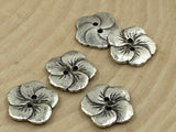 HIBISCUS Buttons 3/4” Antique Silver, Gorgeous Tropical Hawaiian Flower Button 19mm Qty 4 to 12, Leather Clasp, Clothing Sweater Two Hole