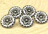 Open Lotus Flower Metal Buttons 5/8" Antique Silver, Qty 4 to 12, 15mm Yoga Wrap Jewelry Bracelet, Shirts Sweater or Jacket Clasps, Knitting