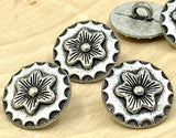 Open Lotus Flower Metal Buttons 5/8" Antique Silver, Qty 4 to 12, 15mm Yoga Wrap Jewelry Bracelet, Shirts Sweater or Jacket Clasps, Knitting