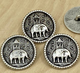 ELEPHANT Metal Buttons, Qty 3/4” Howdah Coin Metal Button, Antique Silver, 20mm Yoga Meditation Leather Wrap or Clothing Clasps