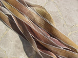 BROWN SUGAR Silk Ribbon Qty 5, Hand Dyed Strings Tan Brown Cream Gray Great for Bracelet Wraps, Necklaces and Crafts