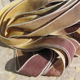 Buckskin Silk Ribbons, Hand Dyed and Sewn Qty 5 Strings, Beautiful Mix of Yellow Chamois Brown Tan, Jewelry Making Ribbons