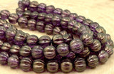 HALO Regal Melon Beads /Czech Glass Beads /Purple with Light Gold Dusting Round Carved Melons 8mm Strand 25 Fluted Pumpkin Beads