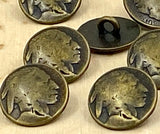 INDIAN HEAD Metal Buttons, 5/8" Antique Brass Metal Button Qty 4 to 12 American Indian Head Nickel 15mm, Coin Reproductions Buttons