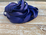 Navy Blue Silk Satin Ribbon, Wrap Bracelets, Shiny Hand Dyed Silk Qty 5 Strings Dark Indigo, Bridal Bouquet Trim Elegant Jewelry