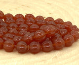 Milky Caramel Melon Beads /Czech Glass Beads /Caramel Brown Round Carved Melons 8mm Strand 25 Fluted Pumpkin Beads