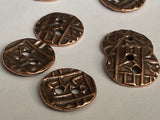 COIN Buttons, TierraCast Round Metal Buttons Qty 4 Antique Copper, 15mm, Asian Coin Reproduction, Tierra Cast