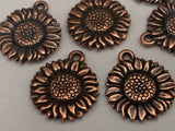 Sunflower Drops Antique Copper Flower Charms Tierracast 17mm Qty 4 to 20, Sun Flower Pendants, Wrap Bracelet Charms Made in US Double Sided