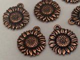 Sunflower Drops Antique Copper Flower Charms Tierracast 17mm Qty 4 to 20, Sun Flower Pendants, Wrap Bracelet Charms Made in US Double Sided