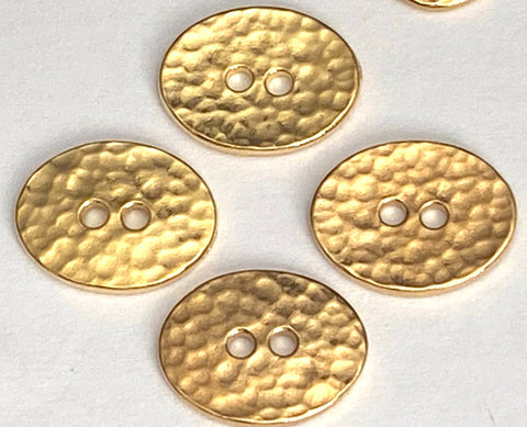 TierraCast GOLD DISTRESSED OVAL Buttons, Two Hole Metal Buttons, Antique Gold, 19mm Qty 4 to 20 Hammered Oval Button, Leather Wrap Clasps