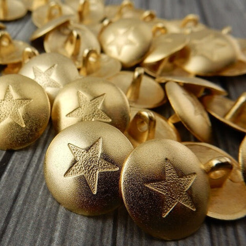 GOLD STAR Buttons, Bright Gold Metal Button, 15mm, 5/8" Qty 4 Great Leather Wrap Clasps Clothing Buttons