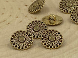 DAISY Flower Buttons 5/8" Antique Gold, Metal Button Qty 4 to 24, 15mm Leather Wrap Clasps Sewing Button Sweater Shirt Jewelry Clasp Closure