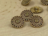 DAISY Flower Buttons 5/8" Antique Gold, Metal Button Qty 4 to 24, 15mm Leather Wrap Clasps Sewing Button Sweater Shirt Jewelry Clasp Closure