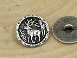 Wild Buck Metal Button Antique Silver Elk Antlers 15mm Qty 4 to 8, Country Western Button 5/8" Cowboy Leather Wrap Clasp Sweater Jacket Suit