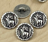 Wild Buck Metal Button Antique Silver Elk Antlers 15mm Qty 4 to 8, Country Western Button 5/8" Cowboy Leather Wrap Clasp Sweater Jacket Suit