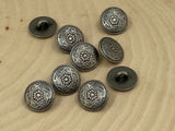 Flower Dance Metal Buttons 5/8" Antique Silver, Floral Twist Tapestry Button, Qty 4 to 8, 15mm Clothing or Leather Wrap Clasps