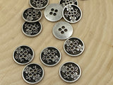 Flower Garden Metal Buttons Antique Silver, Four Hole Button 15mm Qty 4 to 8, 5/8” Sweater, Jewelry Clasp Button, Knitting, Shirt, or Jacekt