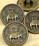 ELEPHANT Metal Buttons, Qty 4, 5/8" Howdah Coin Metal Button, Antique Brass, 15mm Leather Wrap Clasps and Clothing Houdah Bronze Ethnic