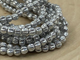 SILVER METALLIC 5mm Melon Beads Czech Glass /Carved Melon Beads Strand of 50 Beads