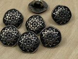 Mandala Metal Buttons 3/8” Antique Silver Button Qty 4 Sun Star Round Shank Back Buttons, 10mm, Ethnic Tribal Style