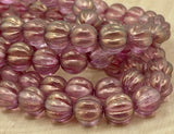 HALO MADDER Cherub Melon Beads /Czech Glass Beads /Light Pink with Light Gold Dusting Round Carved Melons 8mm Strand 25 Fluted Pumpkin Beads