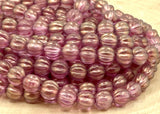 HALO MADDER Cherub Melon Beads /Czech Glass Beads /Light Pink with Light Gold Dusting Round Carved Melons 8mm Strand 25 Fluted Pumpkin Beads