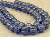 HALO Ultramarine Melon Beads /Czech Glass Beads /Blue with Light Gold Dusting Round Carved Melons 8mm Strand 25 Fluted Pumpkin Beads