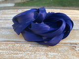 Navy Blue Silk Satin Ribbon, Wrap Bracelets, Shiny Hand Dyed Silk Qty 5 Strings Dark Indigo, Bridal Bouquet Trim Elegant Jewelry