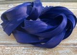 Navy Blue Silk Satin Ribbon, Wrap Bracelets, Shiny Hand Dyed Silk Qty 5 Strings Dark Indigo, Bridal Bouquet Trim Elegant Jewelry