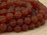 Milky Caramel Melon Beads /Czech Glass Beads /Caramel Brown Round Carved Melons 8mm Strand 25 Fluted Pumpkin Beads