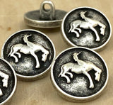 Bucking Bronco Button, 5/8" Antique Silver Metal Button Qty 4, Cowboy Riding Horse 15mm Country Western Southwest Sweater Jacket Shirt