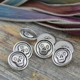 SKULLY Buttons, Tierracast, Metal Button, 17mm Antique Silver, Qty 4, Day of the Dead Skull Buttons, For Leather Wraps, Focal Clasps