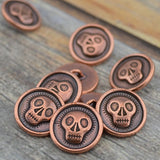 SKULLY Metal Buttons, Skull Face Button, Tierracast 17mm Antique Copper Qty 4 Day of the Dead Buttons, Leather Wraps Focal Clasp