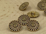 DAISY Flower Buttons 5/8" Antique Gold, Metal Button Qty 4 to 24, 15mm Leather Wrap Clasps Sewing Button Sweater Shirt Jewelry Clasp Closure