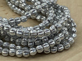 SILVER METALLIC 5mm Melon Beads Czech Glass /Carved Melon Beads Strand of 50 Beads