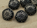 Mandala Metal Buttons 3/8” Antique Silver Button Qty 4 Sun Star Round Shank Back Buttons, 10mm, Ethnic Tribal Style