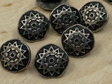 Mandala Metal Buttons 3/8” Antique Silver Button Qty 4 Sun Star Round Shank Back Buttons, 10mm, Ethnic Tribal Style