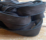 ESPRESSO Silk Ribbons Hand Dyed and Sewn Qty 5 to 25, Brown Black Coffee Chicory JamnGlass Ribbons