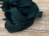 EVERGREEN Silk Ribbons 5 Hand-Dyed Sewn Strings Dark Pine Green Jamn, Great for Silk Wrap Bracelets, Necklace or Crafts