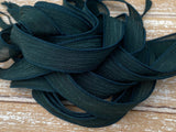 EVERGREEN Silk Ribbons 5 Hand-Dyed Sewn Strings Dark Pine Green Jamn, Great for Silk Wrap Bracelets, Necklace or Crafts