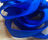 SAPPHIRE BLUE Silk Ribbons, Qty 5 to 50 Bulk Silk Strings, Hand Dyed, Jewelry or Craft Ribbon, Royal Blue, Wholesale JamnGlass Ribbon