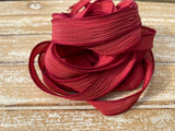 BARN DOOR Hand Dyed Silk Ribbon 5 Hand-Dyed Sewn Strings Russet Red, Earthy Red, Handmade Jewelry Ribbon, Great Necklace or Bracelet Wraps