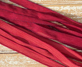 BARN DOOR Hand Dyed Silk Ribbon 5 Hand-Dyed Sewn Strings Russet Red, Earthy Red, Handmade Jewelry Ribbon, Great Necklace or Bracelet Wraps