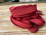 BARN DOOR Hand Dyed Silk Ribbon 5 Hand-Dyed Sewn Strings Russet Red, Earthy Red, Handmade Jewelry Ribbon, Great Necklace or Bracelet Wraps