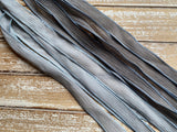 Dove Gray Dark, Silk Ribbons Hand Dyed Crinkle Silk,Sewn 5 Ties Strings Putty Brown Gray, Stringing Supplies, Hand Dyed