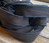 ESPRESSO Silk Ribbons Hand Dyed and Sewn Qty 5 to 25, Brown Black Coffee Chicory JamnGlass Ribbons